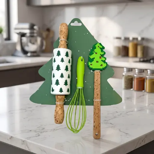 [MK-BTO13] 360 HOME baking utensil set silicone whisk  Christmas tree-shaped silicone spatula mini festive rolling pin