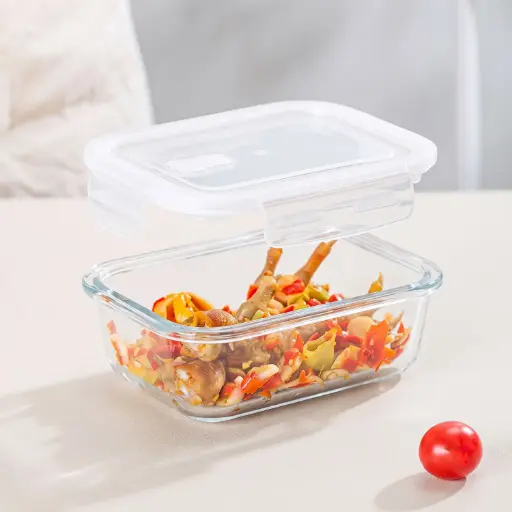 [MK-GC1] 360 HOME GLASS FOOD STORAGE RECTANGULAR HIGH BOROSILICATE WITH COLOR CARD VENTED LID 370ML 14.5X10.5X4.7CM