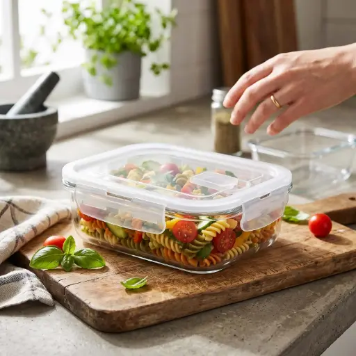 [MK-GC2] 360 HOME GLASS FOOD STORAGE RECTANGULAR HIGH BOROSILICATE WITH COLOR CARD VENTED LID 660ML 17.0X12.55X5.25CM