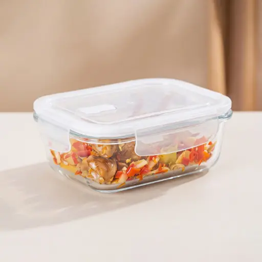 [MK-GC2] 360 HOME GLASS FOOD STORAGE RECTANGULAR HIGH BOROSILICATE WITH COLOR CARD VENTED LID 660ML 17.0X12.55X5.25CM