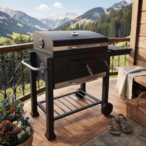 [MK-BBQ15] 360 HOME Portable charcoal barbecue grill SIDE SHELF STORAGE RACK 2 WHEELS