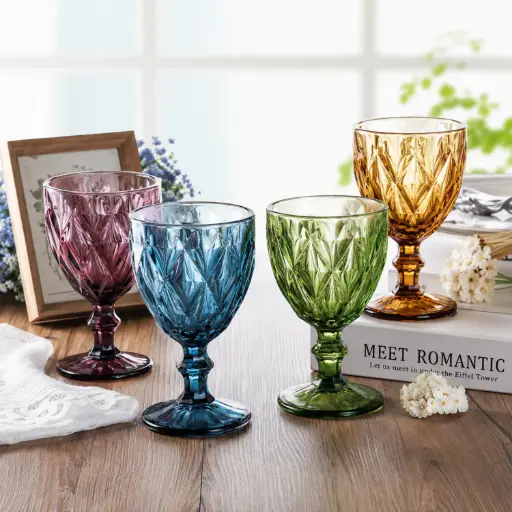 [ACLC-78] 360 HOME GLASS GOBELET VINTAGE STYLE STURDY PEDESTRA BASE COLORED GLASS FOR JUICE AND WINE 330ML