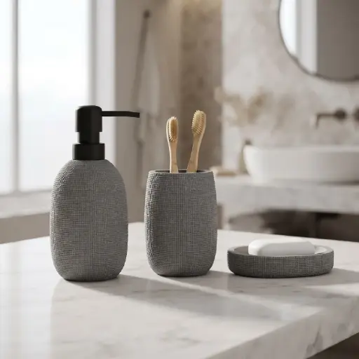 [MB-BA6] 360 HOME RESINE 3PCS SET MODERN TEXTURED DARK GREY FINISH RIBBED SURFACE
