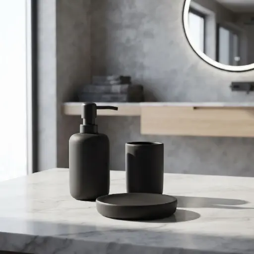 [MB-BA33] 360 HOME CYLINDRICAL LOTION BOTTLE CUP OVAL SOAP DISH BLACK MATTE MONOCHROMATIC FINISH