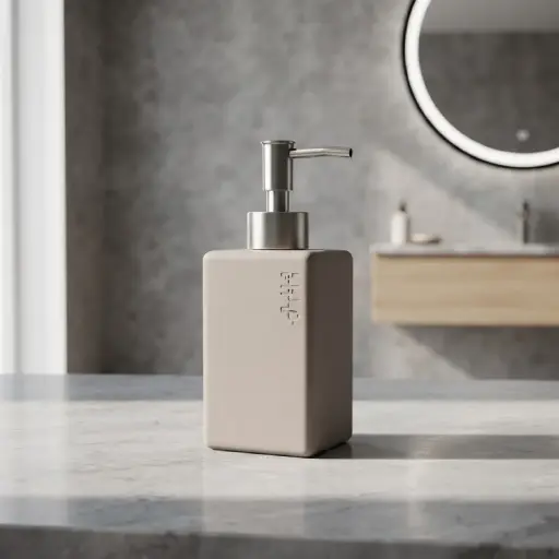 [MB-BA36] 360 HOME  LOTION BOTTLE BEIGE MATTE MONOCHROMATIC FINISH SQUARE BODY ROUNDED EDGES:7.4x5.5x11.7/17.7