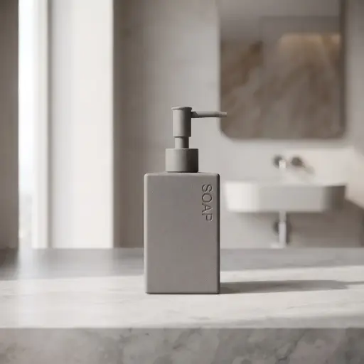 [MB-BA38] 360 HOME  LOTION BOTTLE GREY MATTE MONOCHROMATIC FINISH SQUARE BODY ROUNDED EDGES:7.4x5.5x11.7/17.7