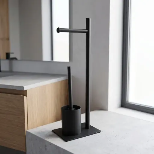 [MB-BA73] 360 HOME FLOOR STANDING TOILET BRUSH FRAME BLACK MATTE FREESTANDING DESIGN +SQUARE BASE 19x14x70cm