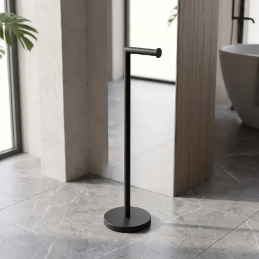 [MB-BA76] 360 HOME FLOOR STANDING STANDING TOILET PAPER 16.7*55.8cm,201 STAINLESS STEEL PIPE+IRON BASE BLACK MATTE