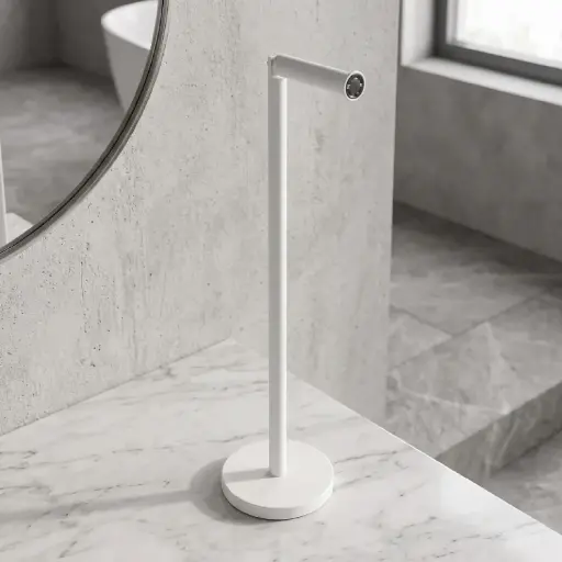 [MB-BA77] 360 HOME FLOOR STANDING STANDING TOILET PAPER 16.7*55.8cm,201 STAINLESS STEEL PIPE+IRON BASE WHITE