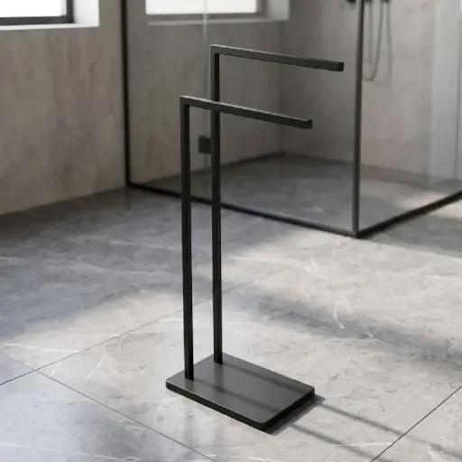 [MB-BA83] 360 HOME FREESTANDING TOWEL RACK,37x18x79.5cm BLACK METAL FRAME