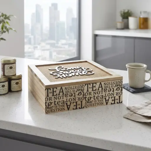 [MH-TB9] 360 HOME MY HOME TEA BOX MDF+LINEN 24*24*7 Single bubble bag, two inner boxes (brown inner box)