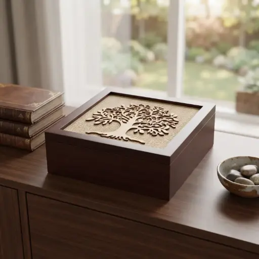 [MH-TB20] 360 HOME MY HOME TEA BOX MDF+LINEN 24*24*7 Each bubble bag contains four pieces in one inner box