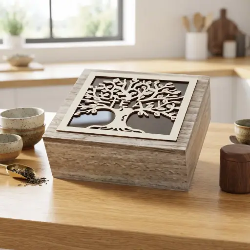[MH-TB23] 360 HOME MY HOME TEA BOX MDF+GLASS 24*16*8 Each bubble bag contains four pieces in one inner box