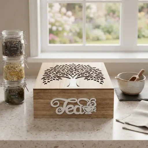 [MH-TB24] 360 HOME MY HOME TEA BOX MDF 24*24*7 Each bubble bag contains four pieces in one inner box