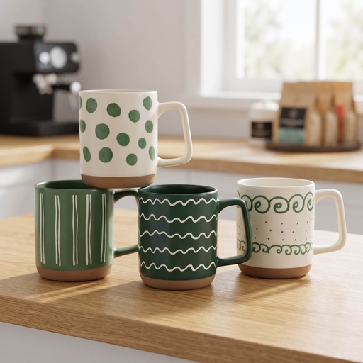 [MK-MUG26-4] 360 HOME MUG CERAMIC MODERN GEOMETRIC PATTERN GREEN AND WHITE 400ML 48PCS/BOX
