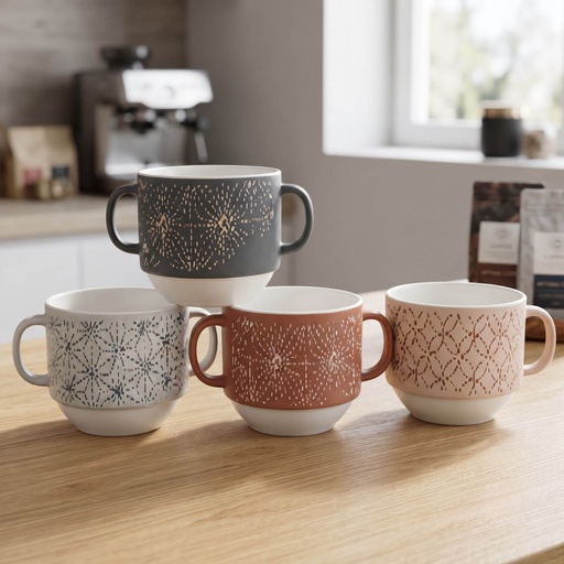 [MK-MUG26-11] 360 HOME SOUP MUG CERAMIC FLORAL&GEOMETRIC PATTERN BOWL DESIGN 2HANDLES 490ML 48PCS/BOX