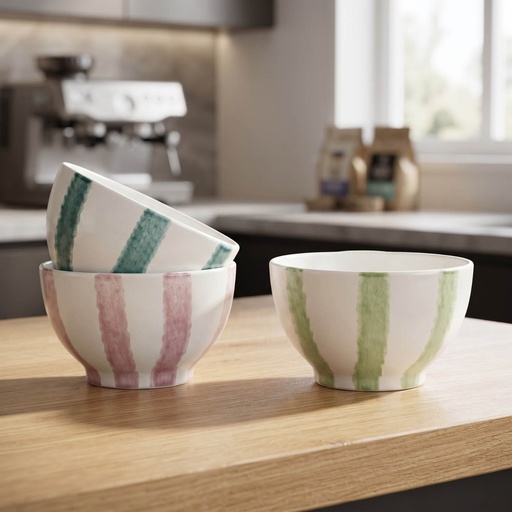 [MK-MUG26-13] 360 HOME BOWL CERAMIC VERTICAL STRIPES ROUNDED SHAPE PASTEL COLORS 700ML 36PCS/BOX
