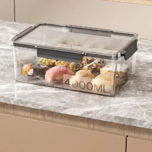 [MK-PC2] 360 HOME FOOD STORAGE CONTAINER RECTANGULAR AIRTIGHT TRANSPARENT PLASTIC SNAP-LOCK LID SILICONE SEALING 4000ML