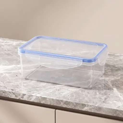 [MK-PC4] 360 HOME FOOD STORAGE CONTAINER RECTANGULAR AIRTIGHT TRANSPARENT PLASTIC  SNAP-LOCK LIDBLUE SILICONE SEALING 900ML