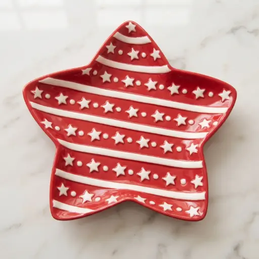 [CH-POR3] 360 HOME MY HOME CHRISTMAS CERAMIC  STAR STORAGE BOX RED AND WHITE DESIGN+ DIAGONAL STRIPES AND SNOWFLAKE PATTERNS 36PCS/BOX  23*22*3