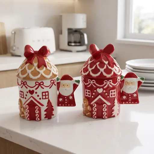 [CH-POR24] 360 HOME MY HOME CHRISTMAS CERAMIC COOKIE JAR WITH LID AND DECORATIVE BOW RED&WHITE 36PCS/BOX  13*10*16