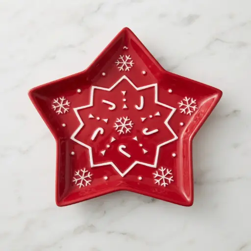 [CH-POR33] 360 HOME MY HOME CHRISTMAS CERAMIC SERVING PLATTER STAR-SHAPED SNOWFLAKES AND STAR PATTERNS 24PCS/BOX 30.5*29.2*3