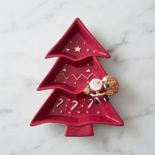 [CH-POR34] 360 HOME MY HOME CHRISTMAS CERAMIC SERVING PLATTER TREE-SHAPED 3 DIVIDED SECTIONS 24PCS/BOX 29.2*21.3*3.8