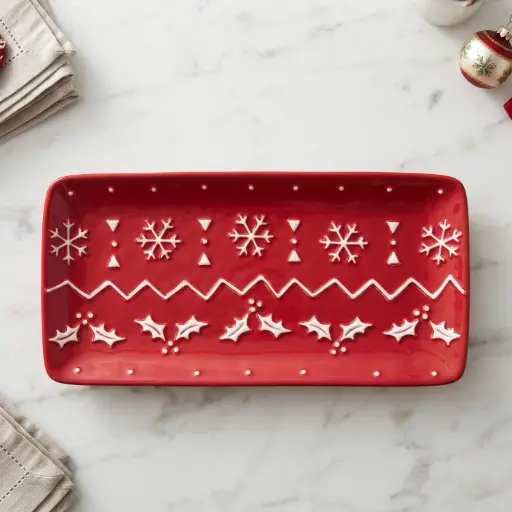 [CH-POR35] 360 HOME MY HOME CHRISTMAS CERAMIC SERVING PLATTER RECTANGULAR SNOWFLAKES AND STAR PATTERNS 24PCS/BOX 36*18.2*3.2