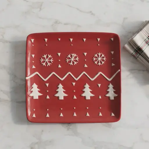 [CH-POR36] 360 HOME MY HOME CHRISTMAS CERAMIC SERVING PLATTER SQUARE SNOWFLAKES AND STAR PATTERNS 24PCS/BOX 28.5*28.5*2.7
