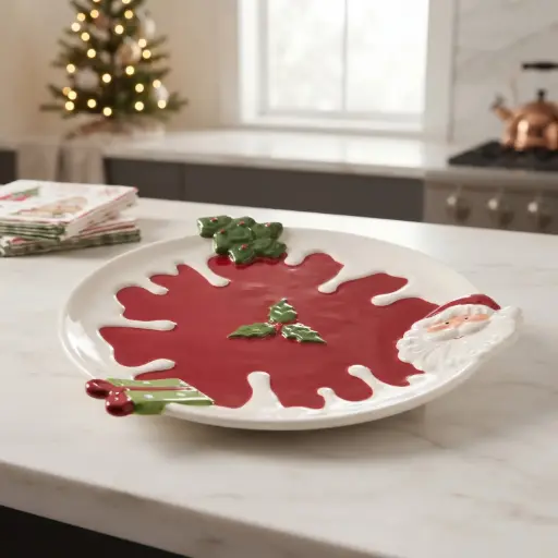 [CH-POR42] 360 HOME MY HOME CHRISTMAS CERAMIC SERVING PLATE SANTA CLAUS,HOLLY,MITTEN-SHAPED DIP BOWL 24PCS/BOX 27.0*26.5*3.0