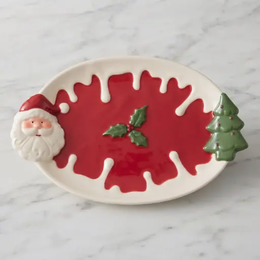 [CH-POR43] 360 HOME MY HOME CHRISTMAS CERAMIC SERVING PLATE SANTA CLAUS AND TREE WITH RED SPLASH-SHAPED CENTER 24PCS/BOX 30.0*19.5*3.0