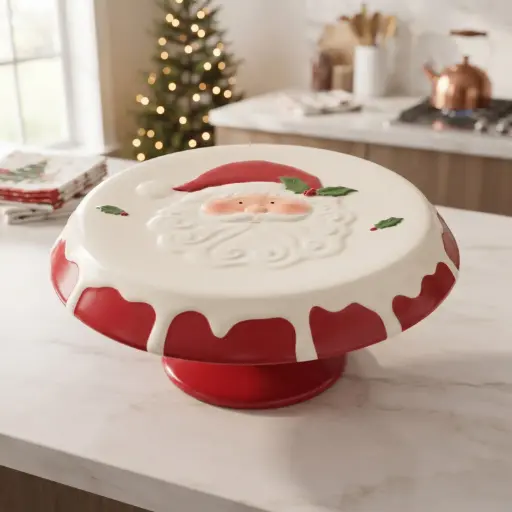 [CH-POR46] 360 HOME MY HOME CHRISTMAS CERAMIC PEDESTRAL CAKE STAND SANTA CLAUS AND POINSETTIA DESIGNS WHITE SPLASH 8PCS/BOX 30.0*30.0*12.5