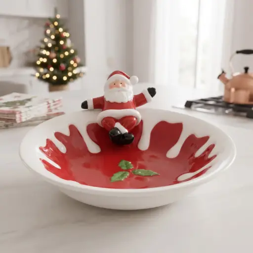 [CH-POR47] 360 HOME MY HOME CHRISTMAS CERAMIC SERVING BOWL SANTA CLAUS FIGURE RED POINSETTIA-INSPIRED DESIGN 24PCS/BOX 22.*21.5*9