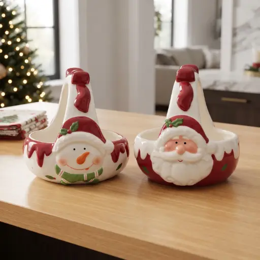 [CH-POR48] 360 HOME MY HOME CHRISTMAS CERAMIC CONDIMENT HOLDER SANTA CLAUS AND SNOWMAN DESIGNS 16PCS/BOX 18.5*16.5*17.5
