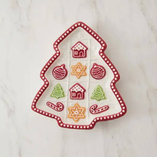 [CH-POR53] 360 HOME MY HOME CHRISTMAS CERAMIC SERVING PLATTER TREE-SHAPED GINGERBREAD+CANDY CANES+TREES+HOUSE DESIGNS 24PCS/BOX 27*22.5*2.5