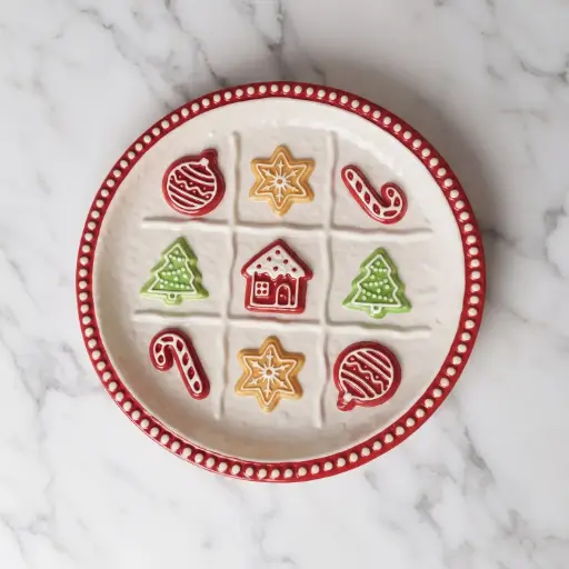 [CH-POR56] 360 HOME MY HOME CHRISTMAS CERAMIC SERVING PLATTER ROUND CANDY CANES+TREES+GINGERBREAD COOKIES&HOUSE DESIGNS 24PCS/BOX 23*23*2.5