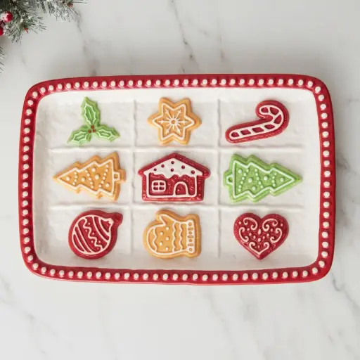 [CH-POR57] 360 HOME MY HOME CHRISTMAS CERAMIC SERVING PLATTER RECTANGULAR CANDY CANES+TREES+GINGERBREAD COOKIE+HOUSE DESIGNS 24PCS/BOX 27*18*2