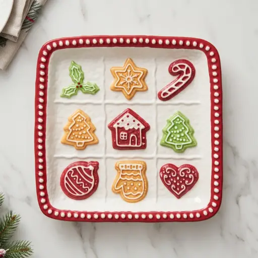 [CH-POR58] 360 HOME MY HOME CHRISTMAS CERAMIC SERVING PLATTER SQUARE CANDY CANES+TREES+GINGERBREAD COOKIE+HOUSE DESIGNS 24PCS/BOX 22*22*2.5