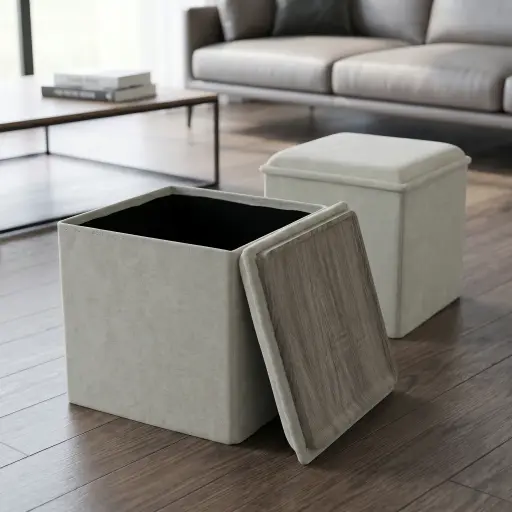 [MH-STO2] 360 HOME MY HOME FOLDABLE BOX OTTOMAN STOOL TO TABLE SQUARE 38X38X38CM BEIGE