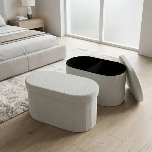 [MH-STO3] 360 HOME MY HOME FOLDABLE BOX OTTOMAN STOOL TO TABLE OVAL 78X38X38CM BEIGE
