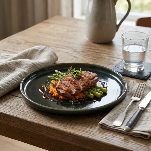 [MK-PCD1] 360 HOME CERAMIC PLATE RIBBED / FLUTED STONEWARE CHARCOAL GREEN WITH BLACK REACTIVE GLAZE 26.5CM*H2.3CM 18PCS/BOX