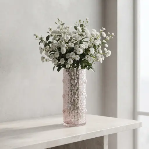 [MH26-V10] 360 HOME MY HOME DECORATIVE GLASS VASE Textured tall Cylindrical 12*30cm pink