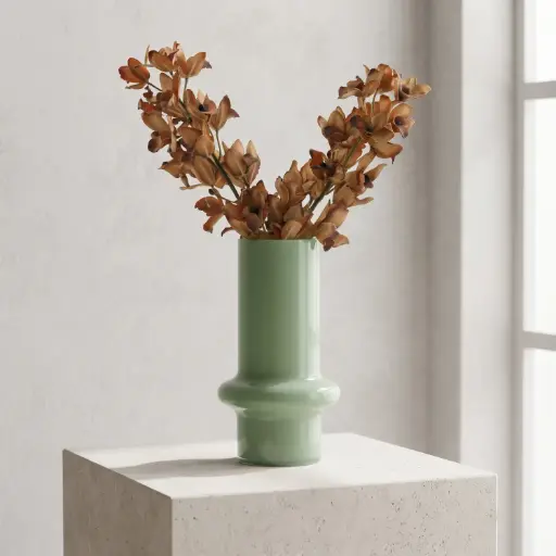 [MH26-V14] 360 HOME MY HOME DECORATIVE GLASS VASE rounded flared Pedestal Cylinder 10*26cm green