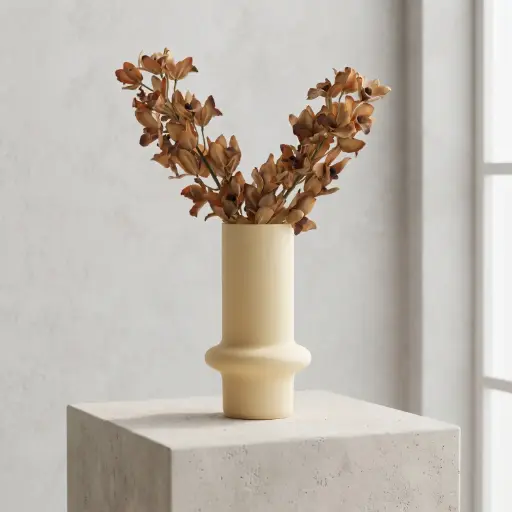 [MH26-V15] 360 HOME MY HOME DECORATIVE GLASS VASE rounded flared Pedestal Cylinder 10*6cm cream