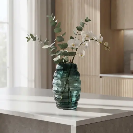 [MH26-V20] 360 HOME MY HOME DECORATIVE GLASS VASE Ribbed Bubble horizontal bulging ribs 27.1*10.4*11.3*17.8cm matte green