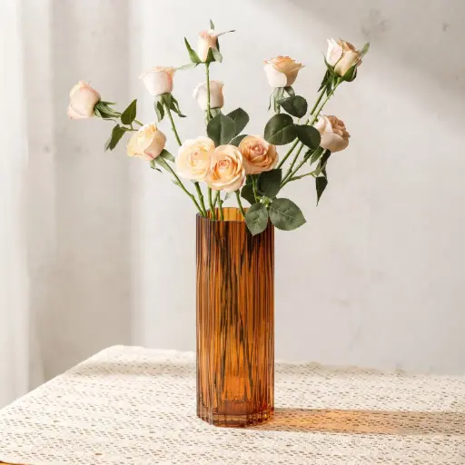 [MH26-V25] 360 HOME MY HOME DECORATIVE GLASS VASE  Fluted Cylindrical straight sides 30*10*10*10cm amber