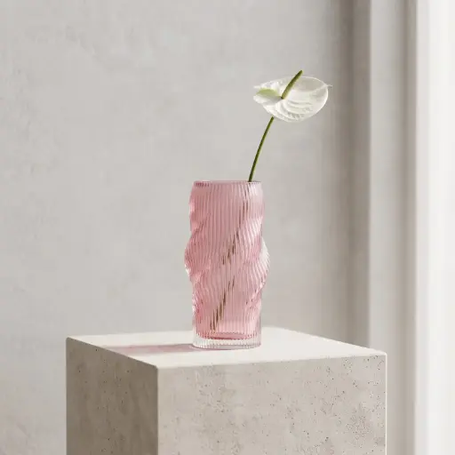 [MH26-V30] 360 HOME MY HOME DECORATIVE GLASS VASE Cylindrical body Twisted Spiral silhouette 24.8*11*11*15cm pink