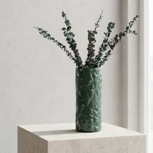 [MH26-V40] 360 HOME MY HOME DECORATIVE GLASS VASE Faceted Textured Cylinder with straight sides 28.5*12*12*12cm pink green