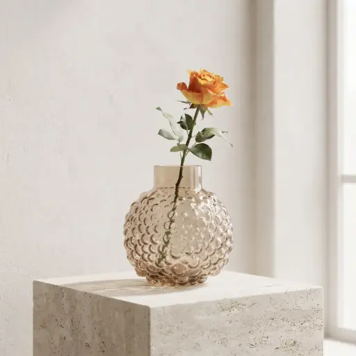 [MH26-V46] 360 HOME MY HOME DECORATIVE GLASS VASE Bubble Pattern Textured with a narrow neck and flared rim 14*31cm beige