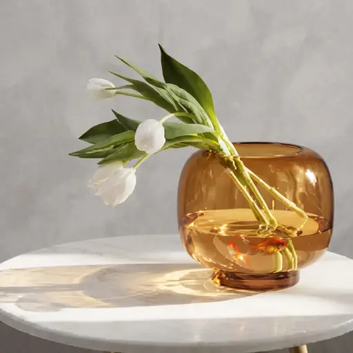 [MH26-V53] 360 HOME MY HOME DECORATIVE GLASS VASE Rounded bubble low-profile body wide opening and short neck 20*23cm amber